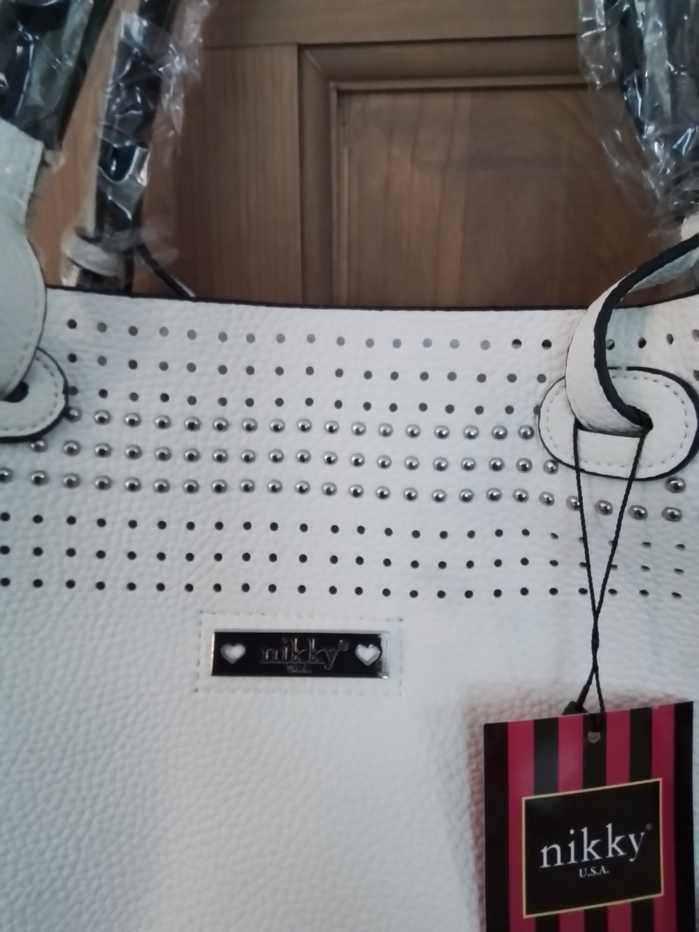 White Tote Bag/handbag with Black Tassel Accent By NIKKY USA - Picture 3 of 6